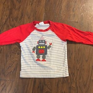 Red and Gray Long Sleeve Raglan Tee with Playful Graphics